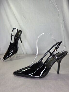 Marc Fisher Torry High Stiletto Slingback Black Patent Leather Pumps, Size: 9 M